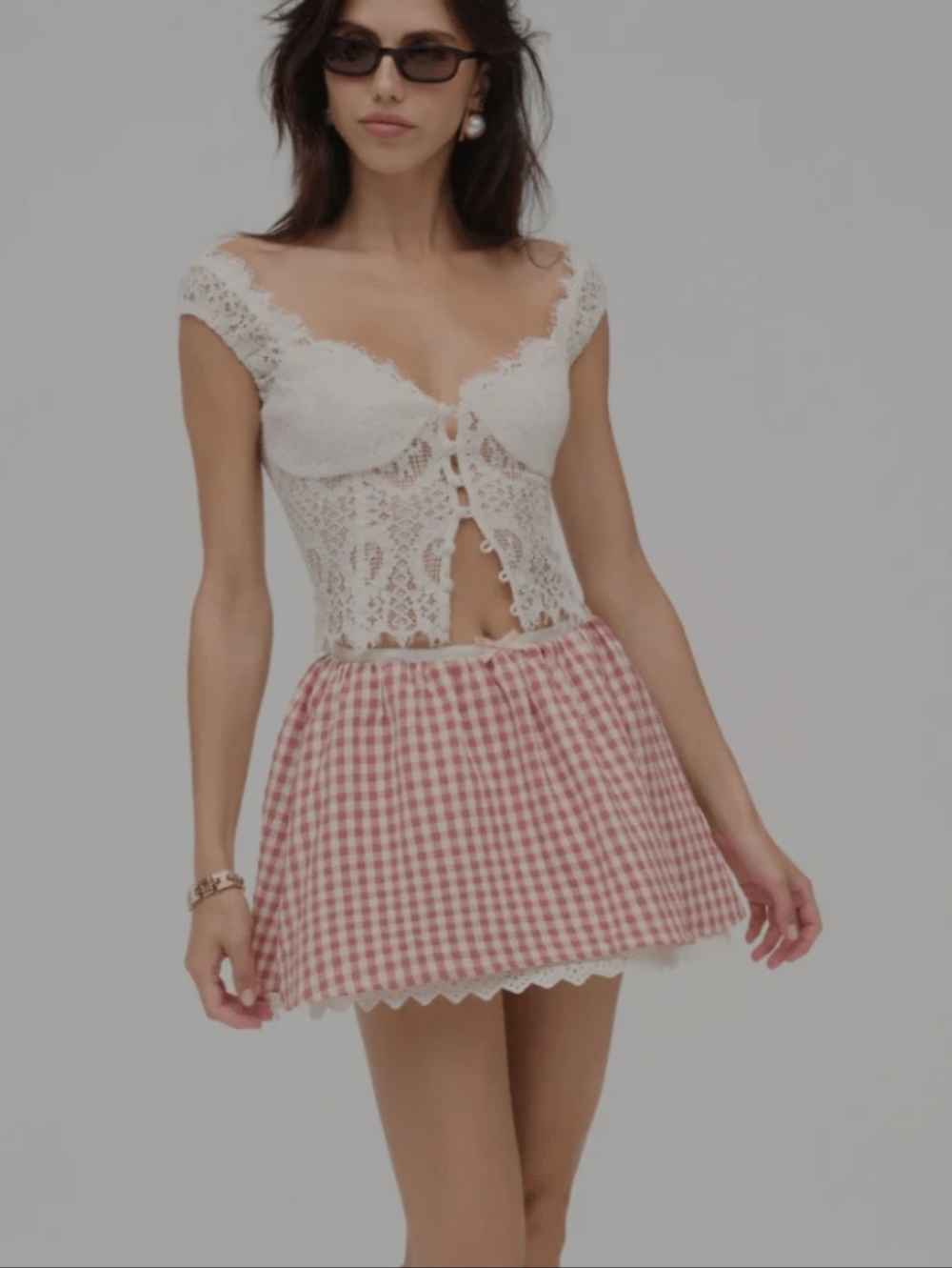 NWOT For Love & Lemons Red White Pink Gingham Circle Mini Skirt Georgia Micro